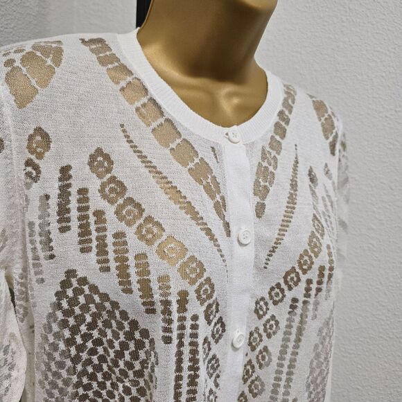 Anthropologie Baraschi Cyber Fairy Cream Sheer Cardigan Womens Lg Cut Out Future - Picture 2 of 8